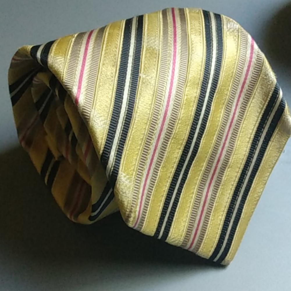 Ermenegildo Zegna Yellow Striped Silk Tie HAS WEAR
